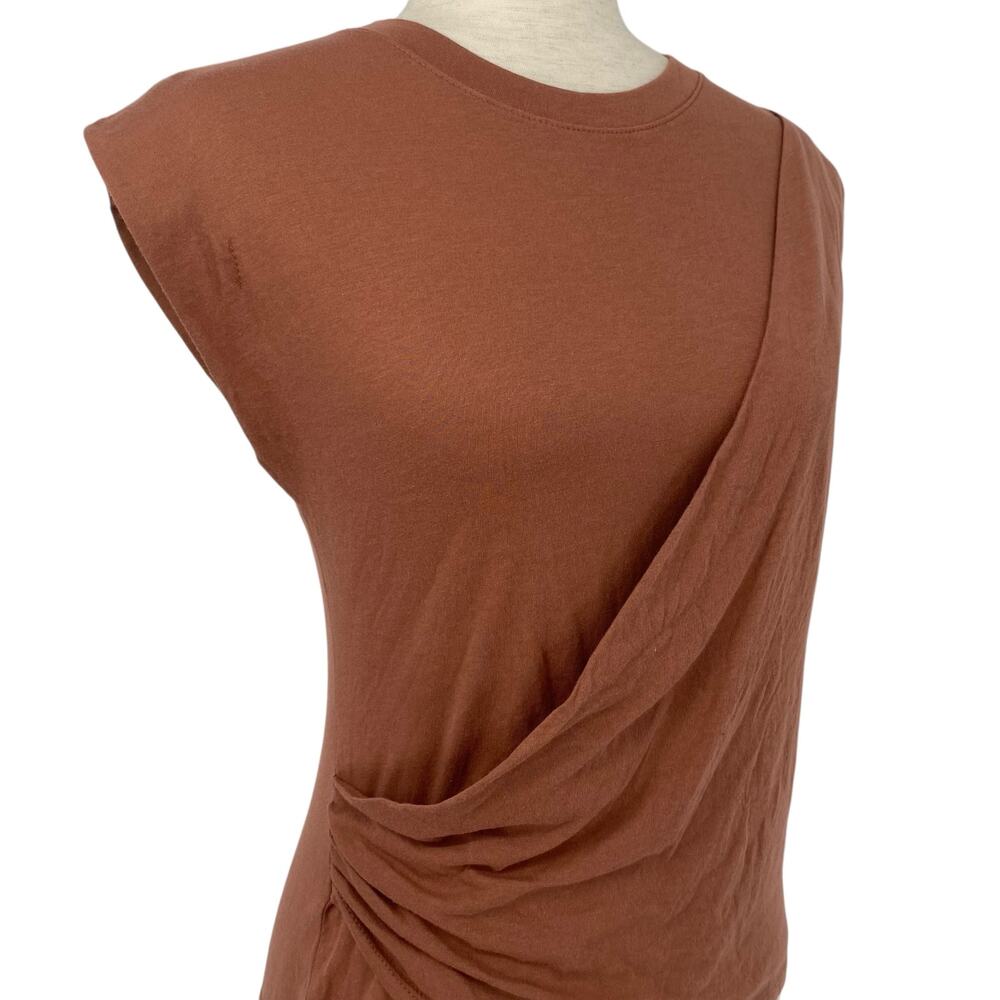 NEW A NEW DAY Faux Wrap Front Cap Sleeve T Shirt Size XS (Runs Like Small) Brown - Picture 2 of 6